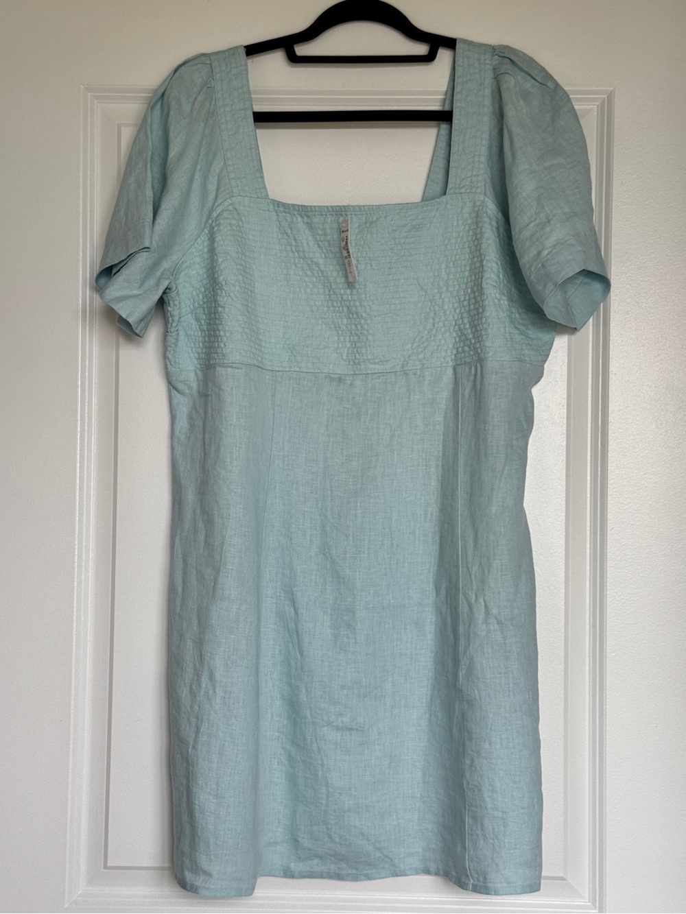NWT MADEWELL Square-Neck Mini Dress in 100% Linen Blue Heron Light Blue Size 16 - Picture 3 of 13